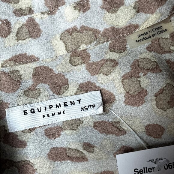 Equipment Femme 100% Silk Beige Leopard Print Semi-Sheer Cropped Button Down XS - Picture 6 of 10